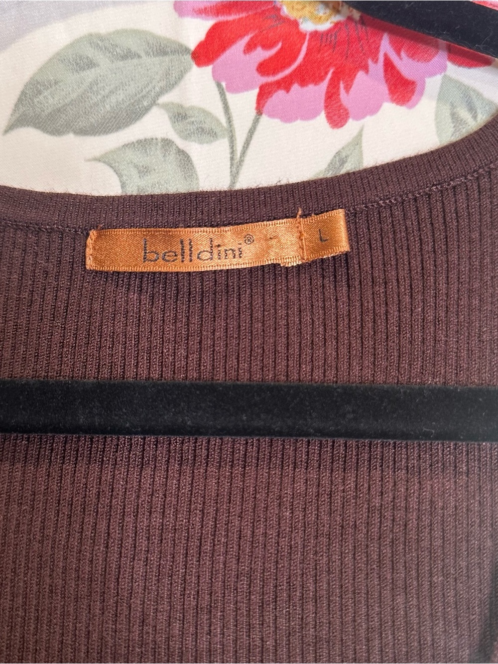 BELLDINI BROWN RIBBED TANK WITH GOLD SEQUIN NECKLINE WOMENS SIZE L - Picture 3 of 4